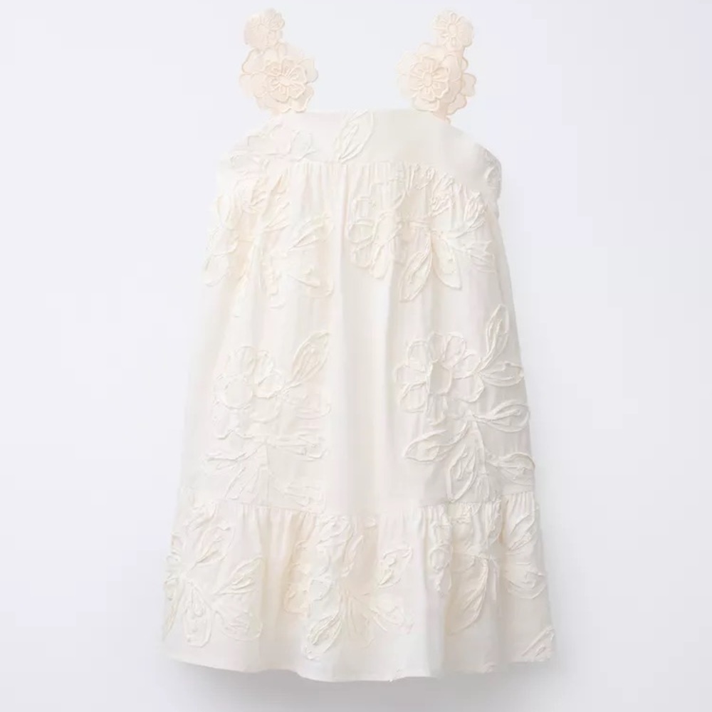 Zara Cream embroidered floral Twirl Lace Detail Dress 8/9Y NWT